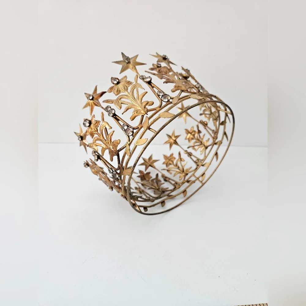 Anthropologie Vintage Style French Crown Starry Corona Santos Terrain Gold